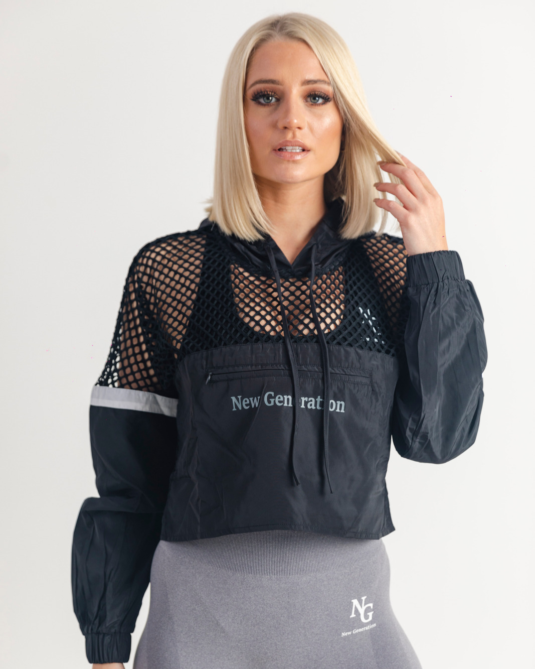 Fishnet crop top top hoodie