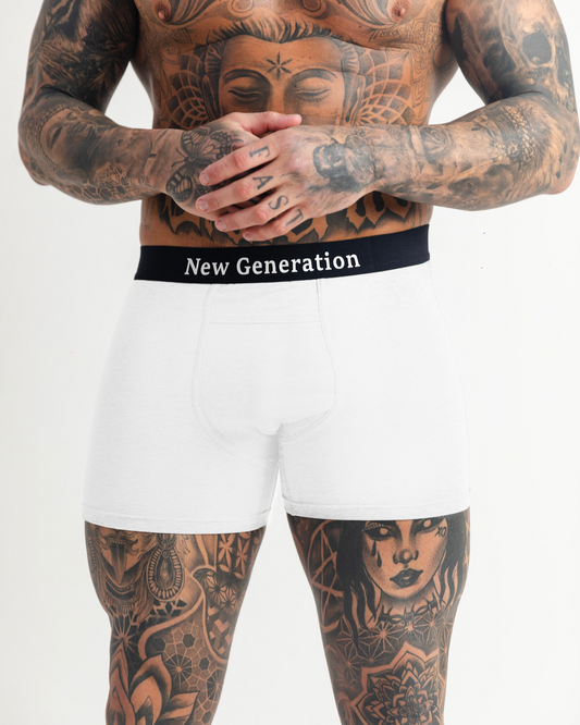 Generation 1 mens white boxers